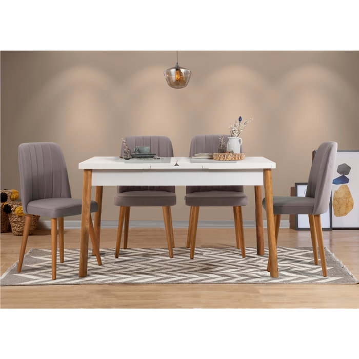 Hanah Home Santiago White Grey Atlantic Pine - Juego de Mesa Extensible y 4 Sillas Hanah Home Santiago White Grey Atlantic Pine - Juego de Mesa Extensible y 4 Sillas